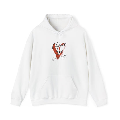 Hoodie — Red Brushstroke Heart Design "Love" Graphic