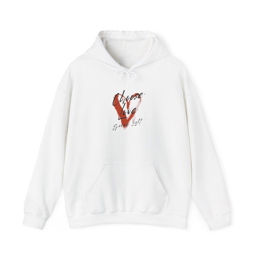 Hoodie — Red Brushstroke Heart Design "Love" Graphic